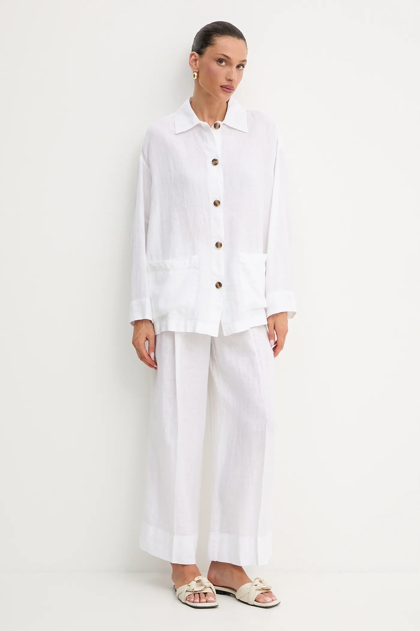 Льняная рубашка MAX&Co. цвет белый relaxed классический воротник 2516111035200