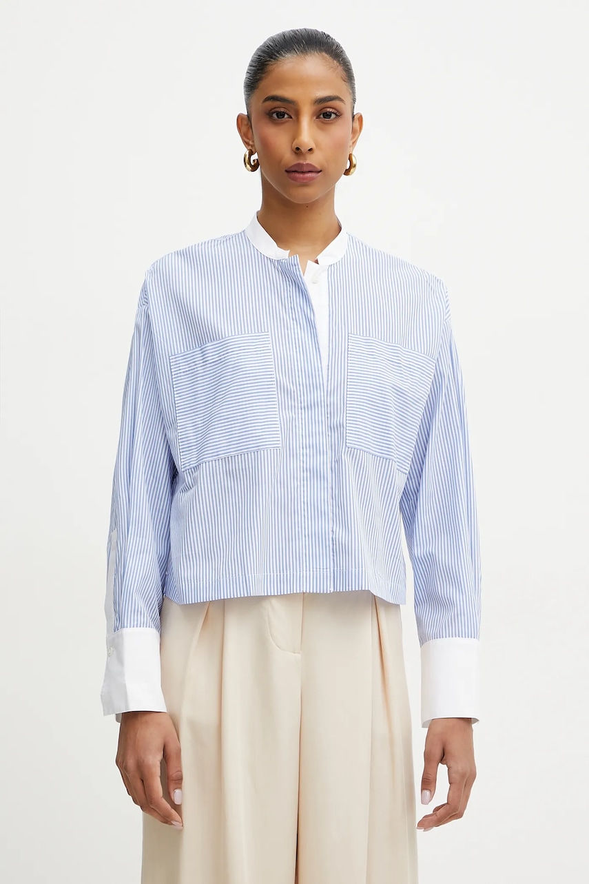 MAX&Co. cămașă din bumbac femei, culoarea alb, cu guler stand-up, relaxed, 2516111043200