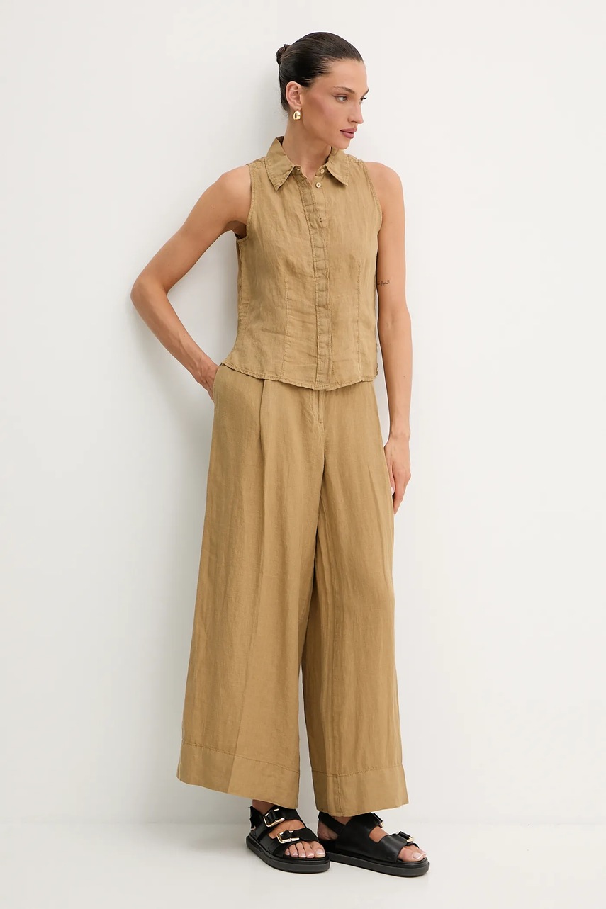 Льняная рубашка MAX&Co. цвет зелёный regular классический воротник 2516161025200