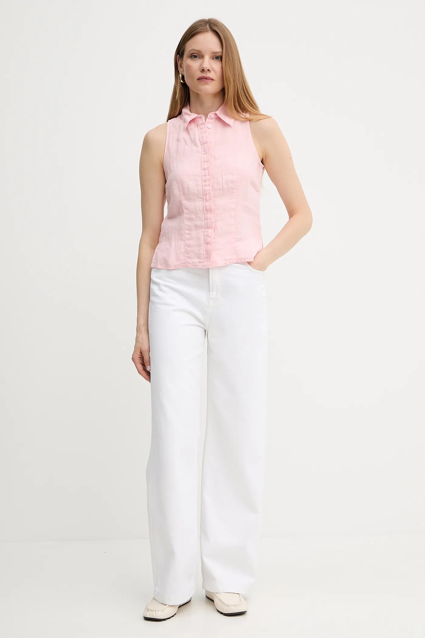 Льняная рубашка MAX&Co. цвет розовый regular классический воротник 2516161025200