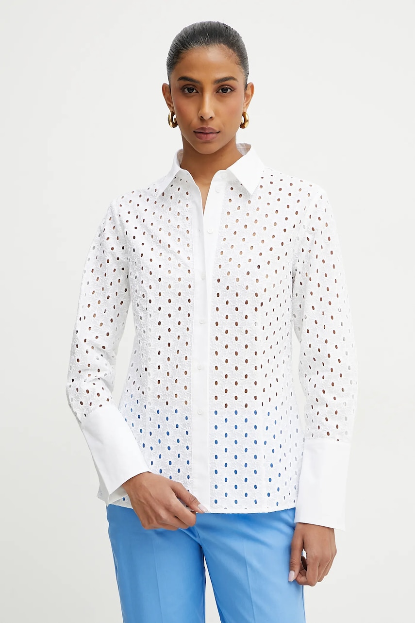 MAX&Co. cămașă din bumbac femei, culoarea alb, cu guler clasic, slim, 2518111032200 MAX&Co. cămașă din bumbac femei, culoarea alb, cu guler clasic, slim, 2518111032200