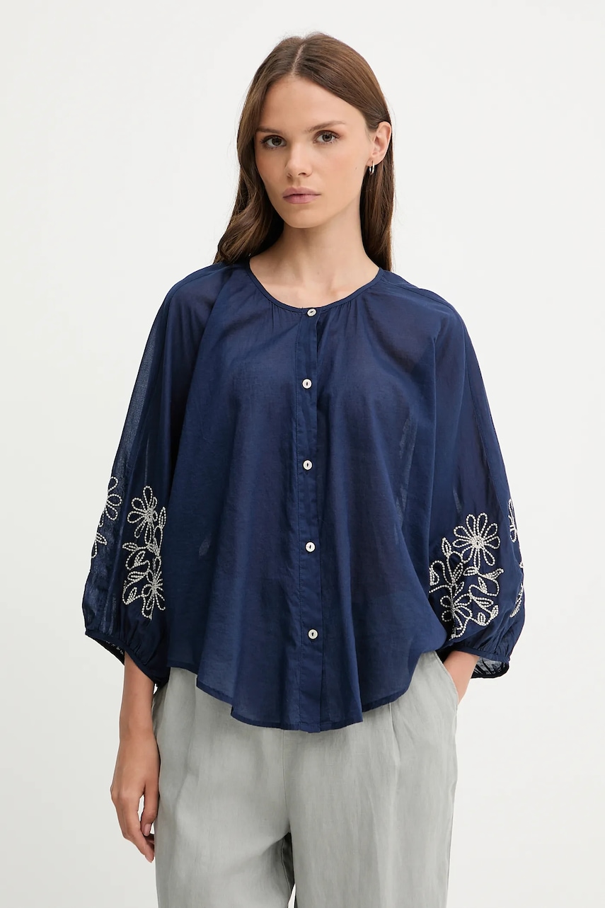 United Colors of Benetton cămașă din bumbac culoarea bleumarin, regular, 5VZCDQ0BN