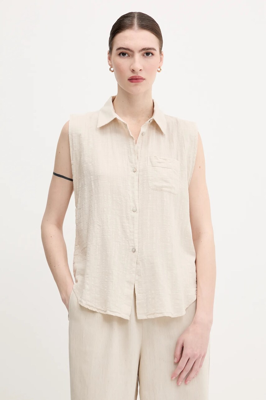 United Colors of Benetton cămașă culoarea bej, cu guler clasic, regular, 5ONVDQ0C1