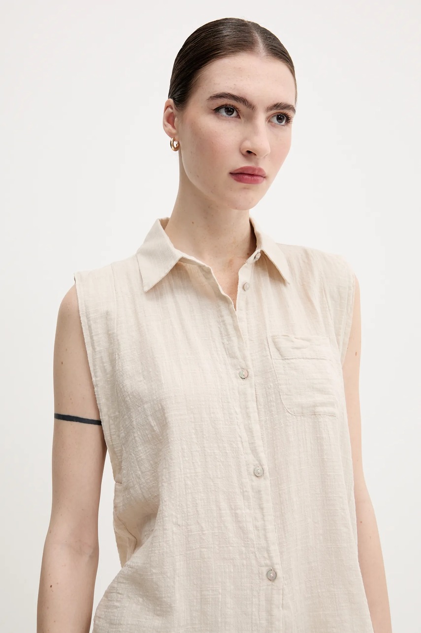 Πουκάμισο United Colors of Benetton χρώμα: μπεζ, 5ONVDQ0C1 φωτογραφία