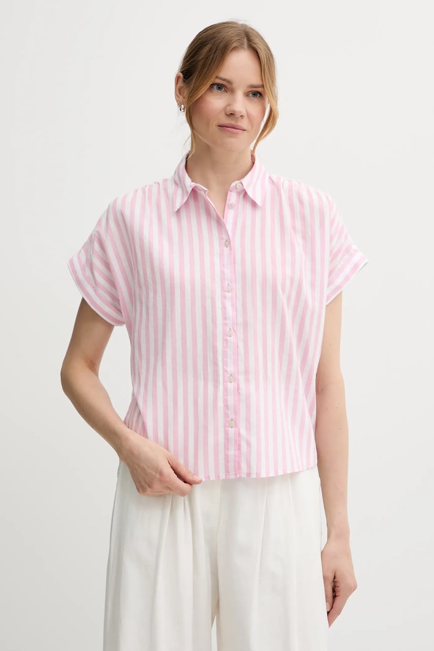 United Colors of Benetton cămașă din amestec de in culoarea roz, cu guler clasic, relaxed, 58I5DQ08M