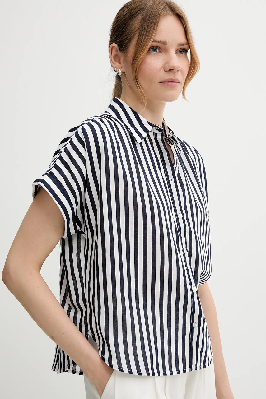 Πουκάμισο με μείγμα από λινό United Colors of Benetton χρώμα: ναυτικό μπλε, 58I5DQ08M φωτογραφία