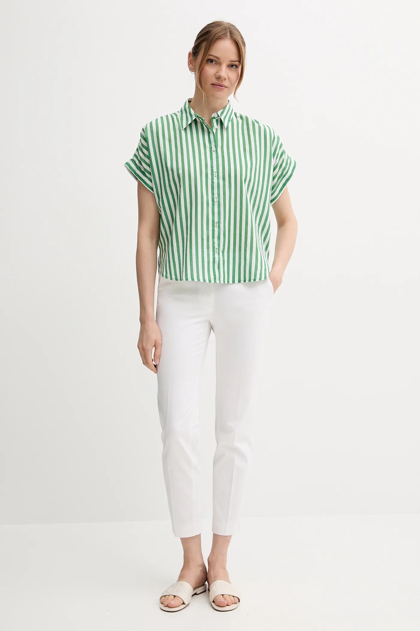 Рубашка с примесью льна United Colors of Benetton цвет зелёный relaxed классический воротник 58I5DQ08M