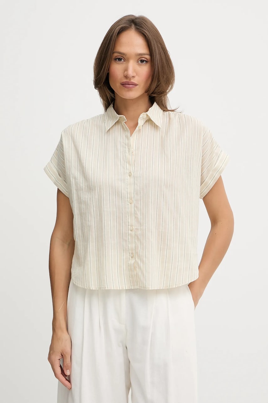 United Colors of Benetton cămașă din amestec de in culoarea bej, cu guler clasic, relaxed, 58I5DQ08M