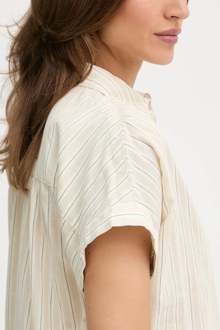 Πουκάμισο με μείγμα από λινό United Colors of Benetton χρώμα: μπεζ, 58I5DQ08M φωτογραφία