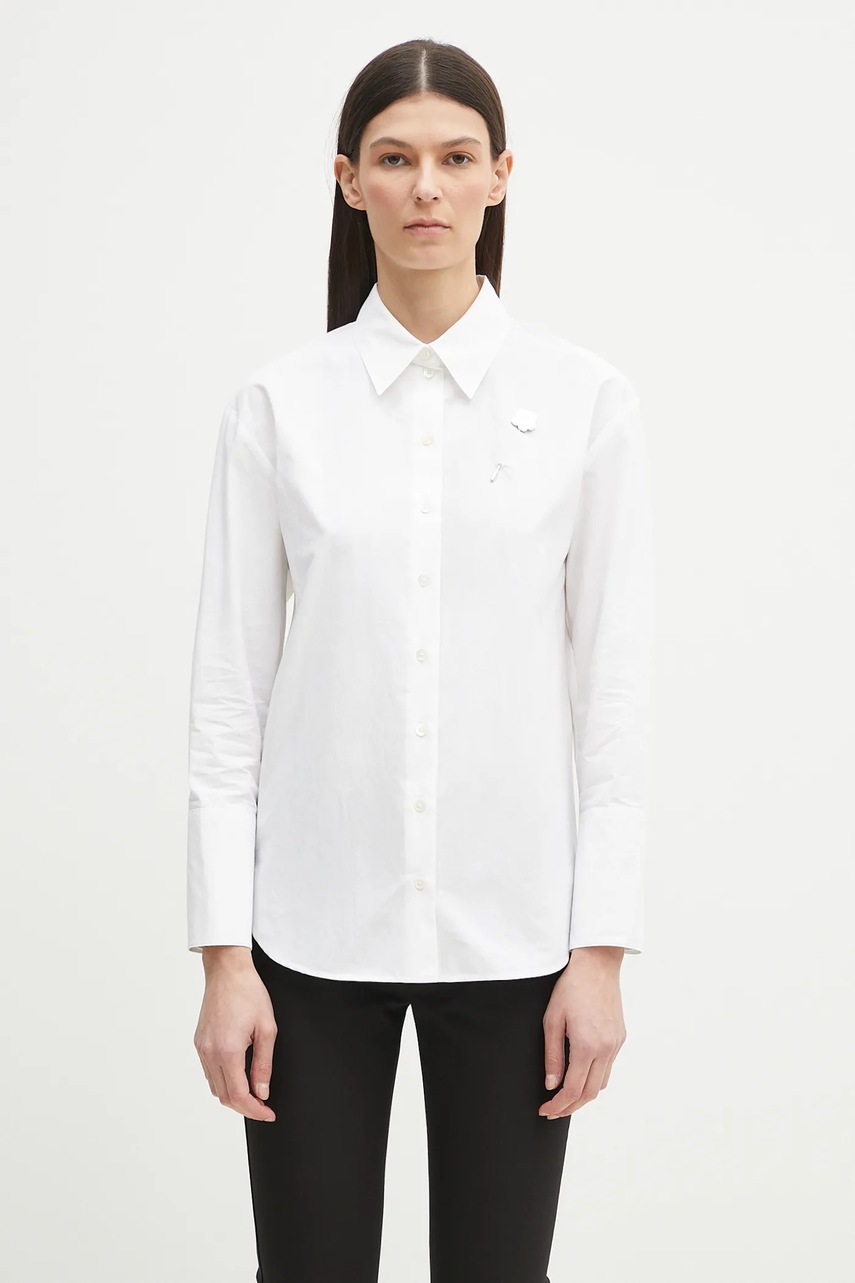 Kenzo cămașă din bumbac femei, culoarea alb, cu guler clasic, regular, FF52CH2549LB.01