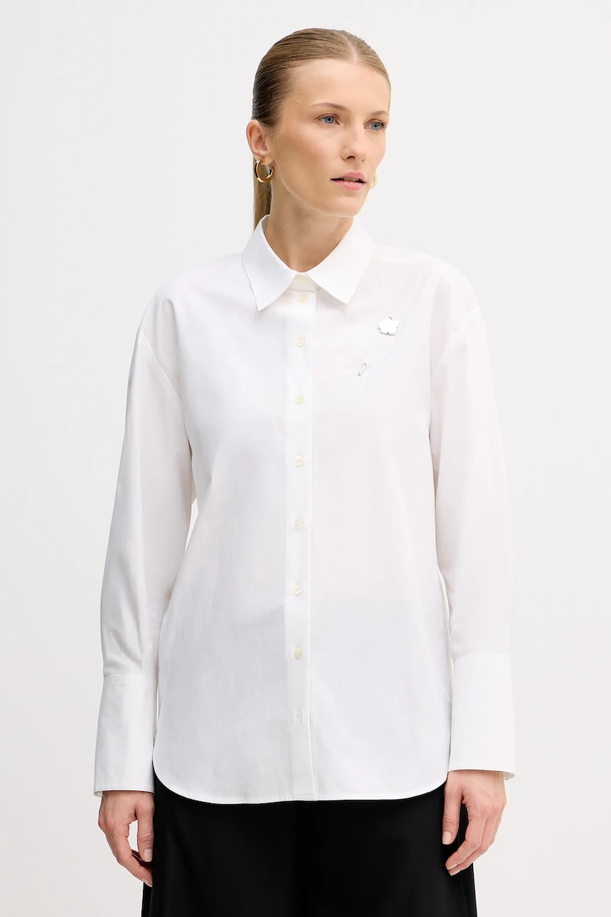 Kenzo cămașă din bumbac femei, culoarea alb, cu guler clasic, regular, FF52CH2549LB.01