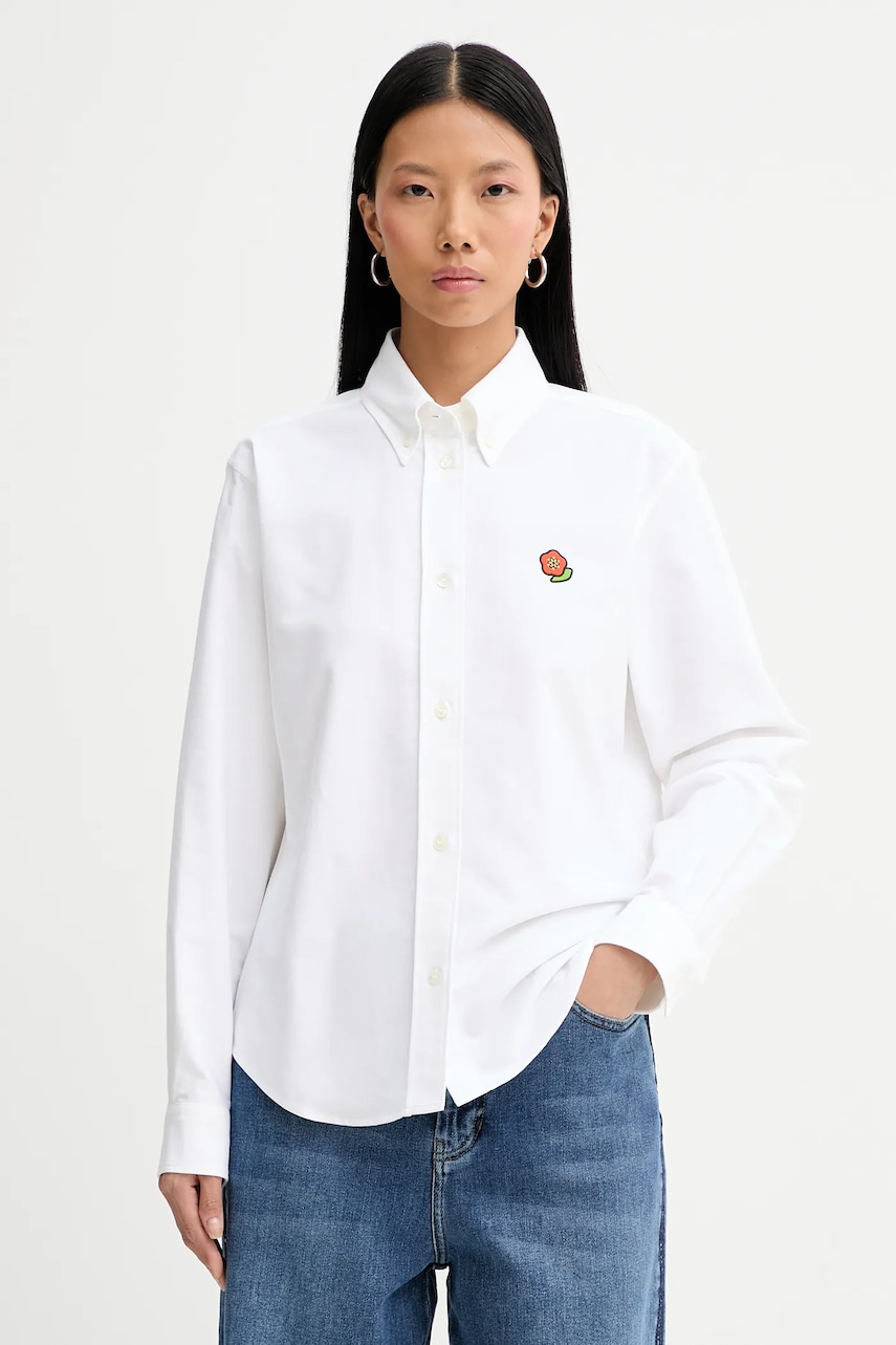 Kenzo cămașă din bumbac femei, culoarea alb, cu guler clasic, regular, FF52CH2649LO.01