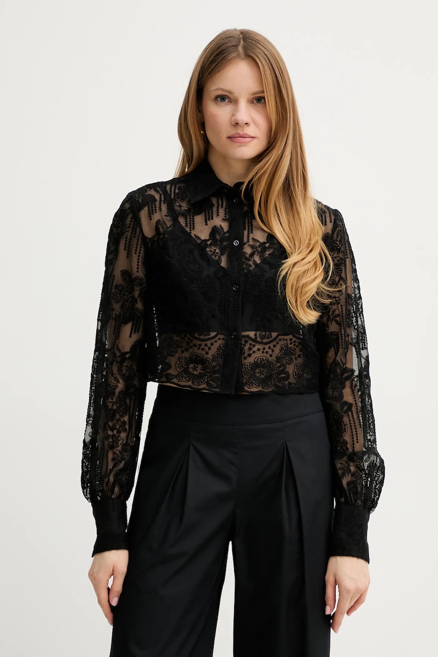 Ermanno Scervino cămașă culoarea negru, cu guler clasic, regular, D464K609IBQ Ermanno Scervino cămașă culoarea negru, cu guler clasic, regular, D464K609IBQ