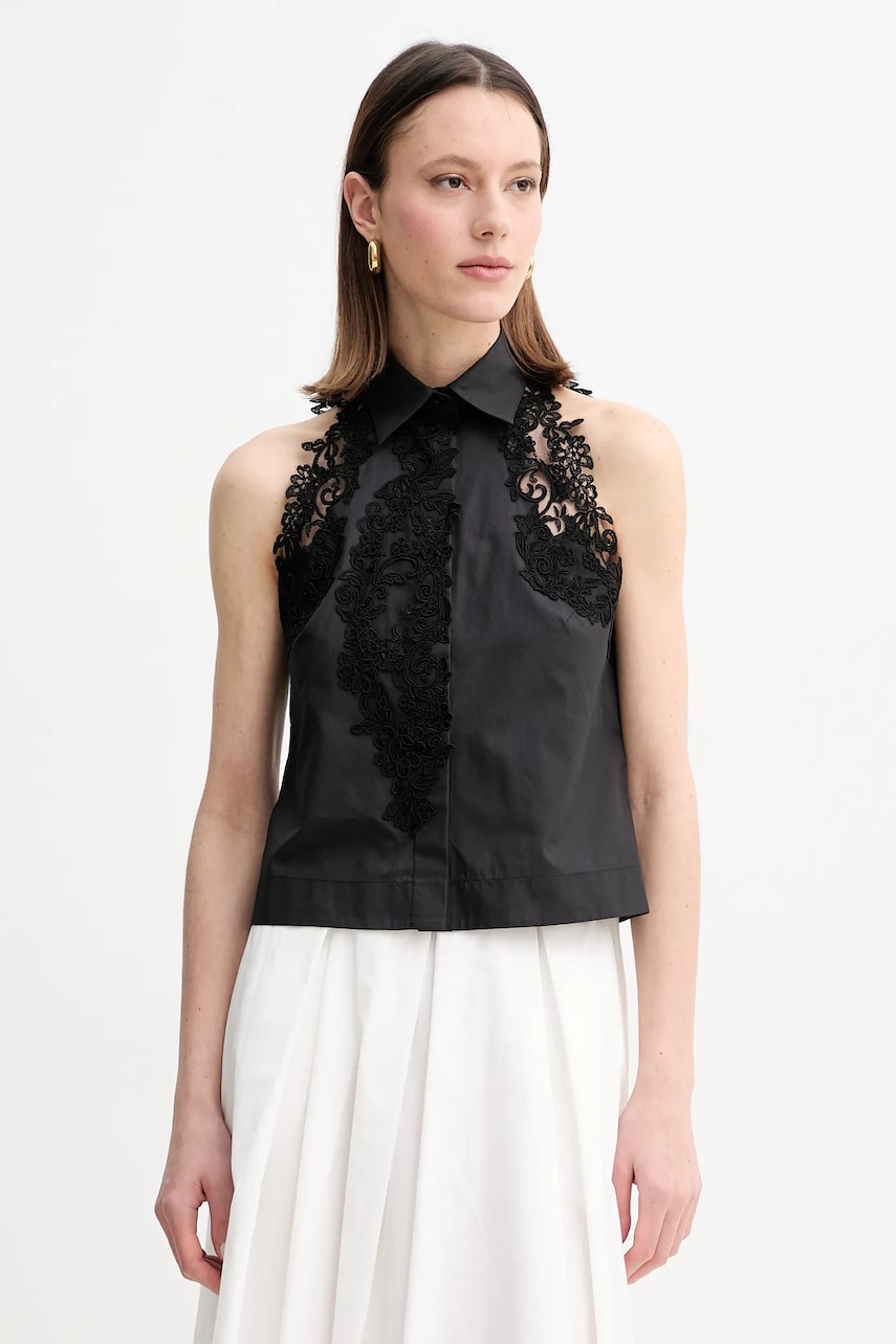 Ermanno Scervino cămașă din bumbac femei, culoarea negru, cu guler clasic, regular, D464K606OVZ Ermanno Scervino cămașă din bumbac femei, culoarea negru, cu guler clasic, regular, D464K606OVZ