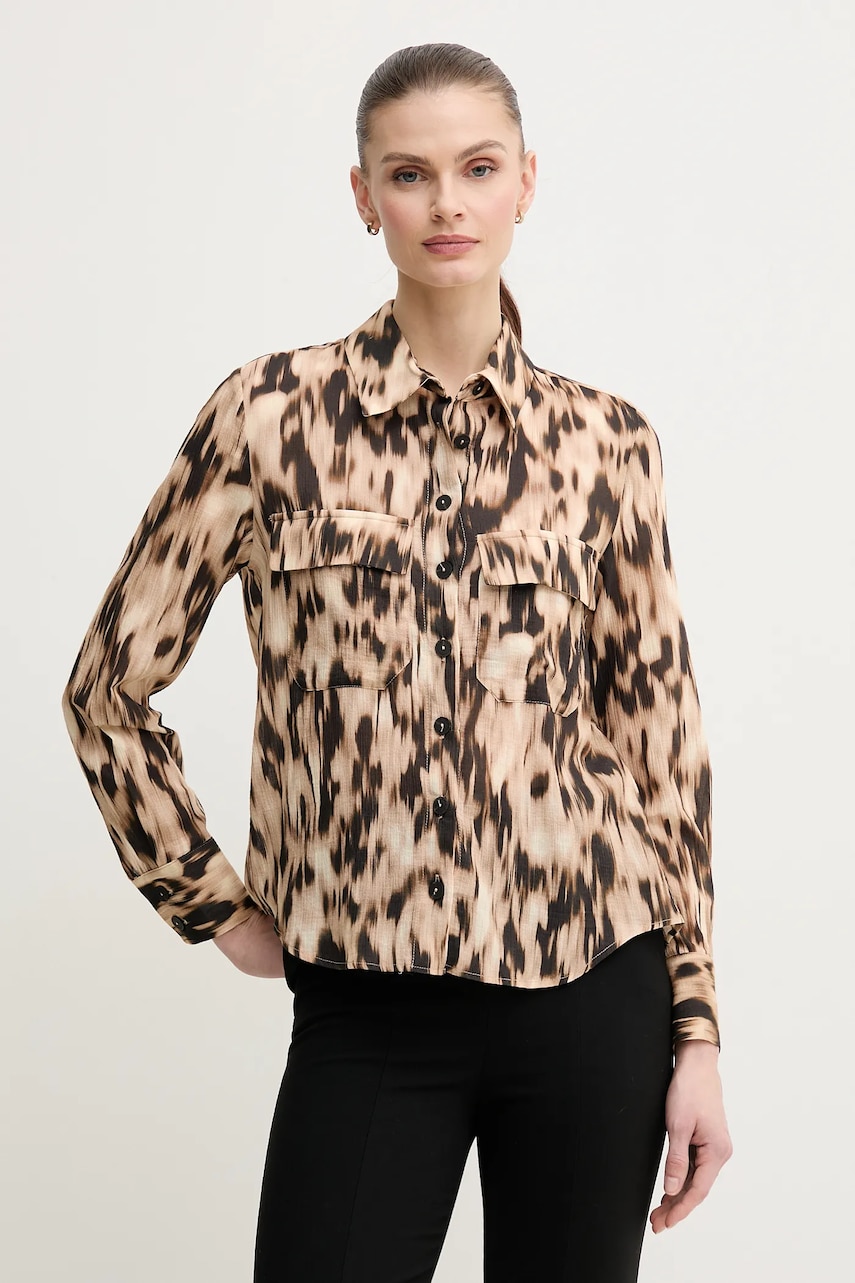 Pedro del Hierro camasa din bumbac femei, culoarea bej, cu guler clasic, regular, 6639072 Pedro del Hierro camasa din bumbac femei, culoarea bej, cu guler clasic, regular, 6639072