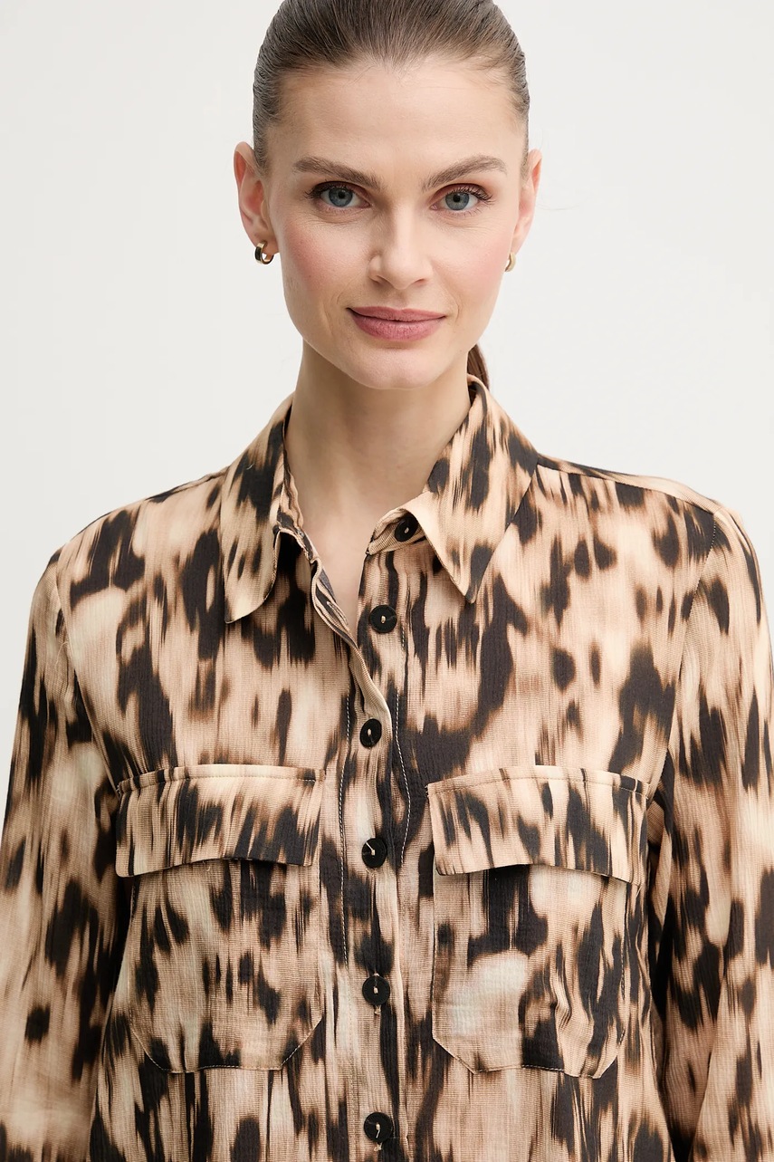 Βαμβακερό πουκάμισο Pedro del Hierro χρώμα: μπεζ, 6639072 φωτογραφία