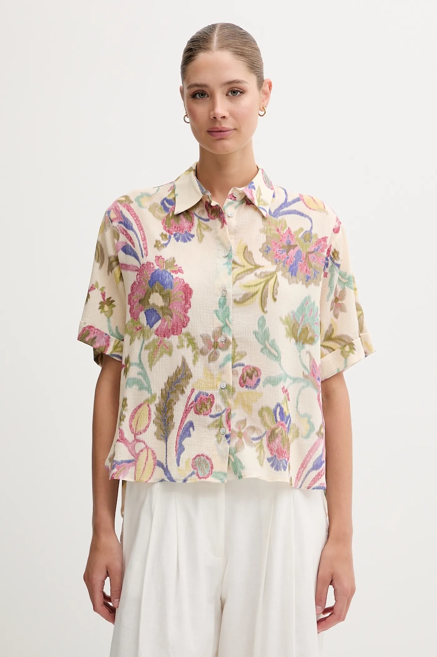 Pedro del Hierro cămașă din bumbac culoarea bej, cu guler clasic, relaxed, 7659070