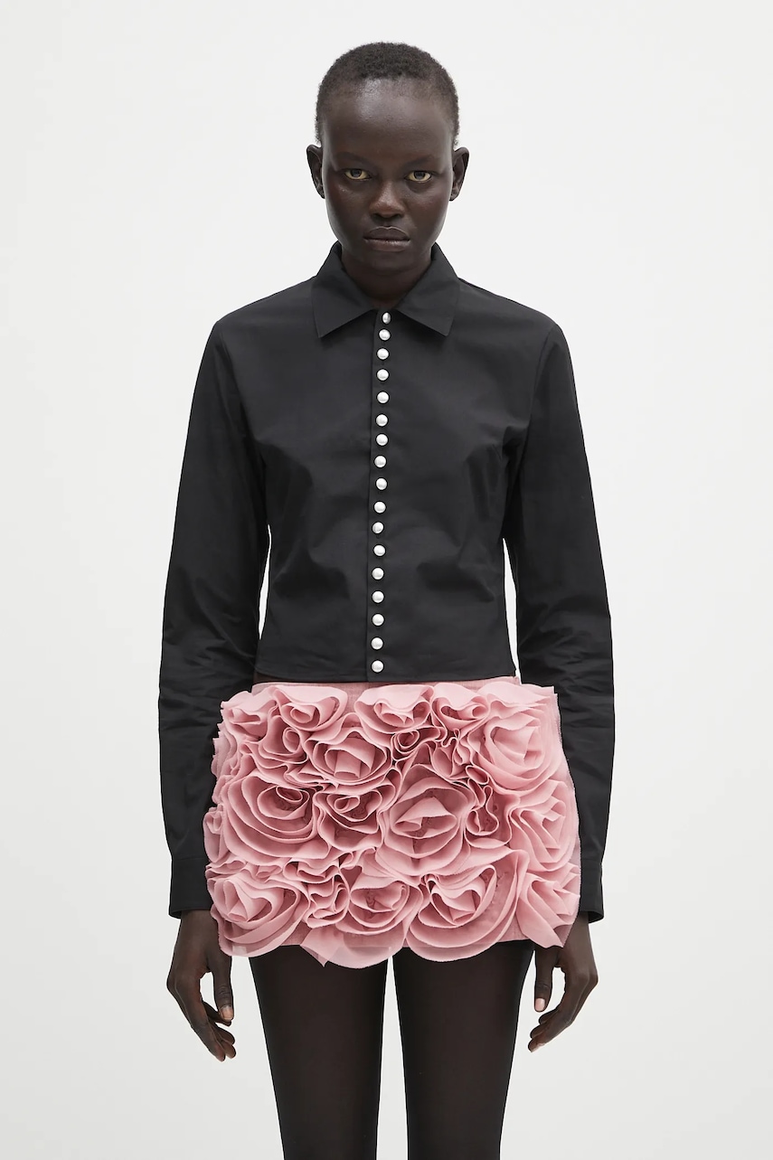 AMBUSH cămașă din bumbac Fitted Pearl Button Shirt culoarea negru, cu guler clasic, regular, 12115377