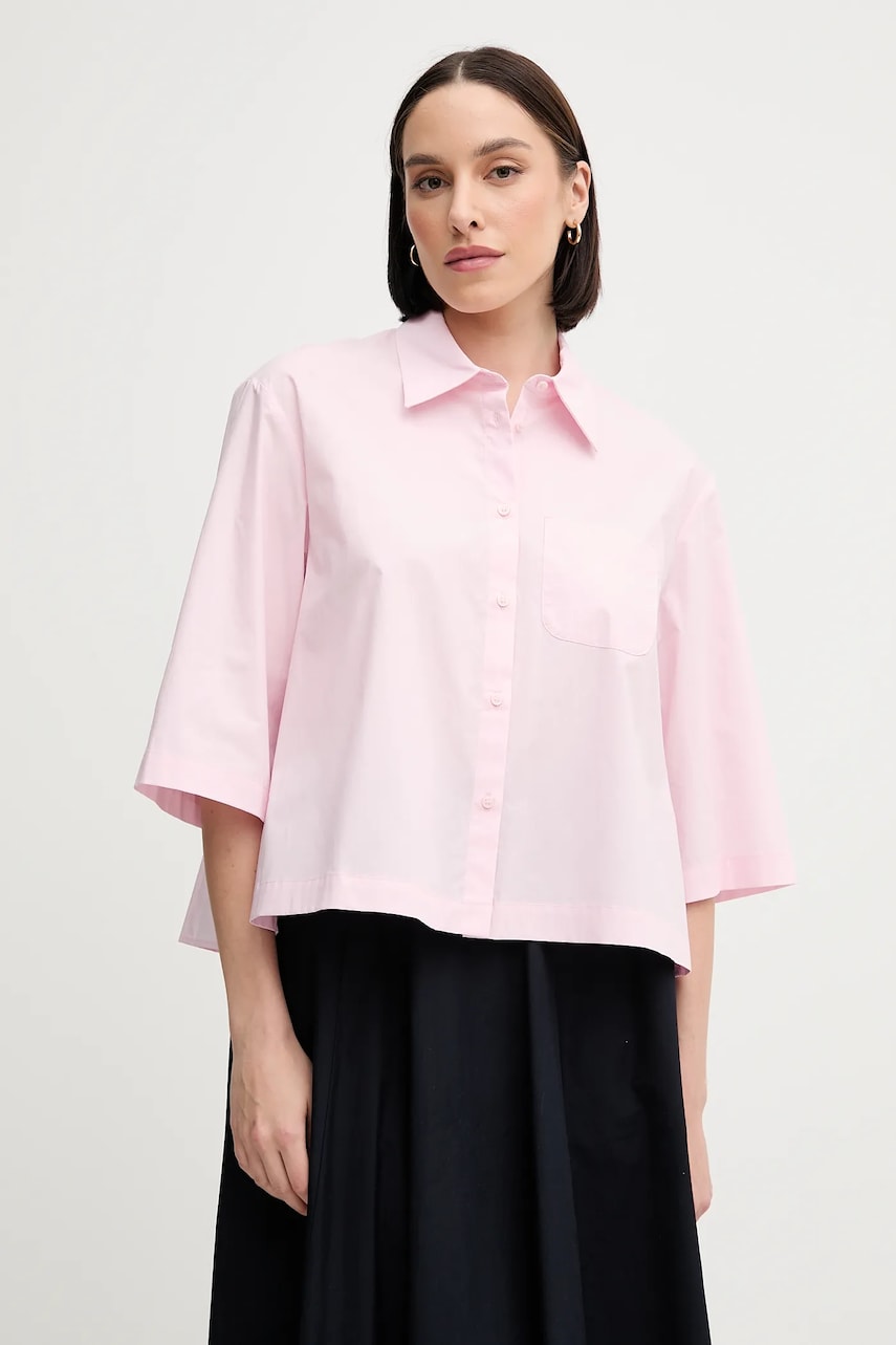 Sisley cămașă din bumbac culoarea roz, cu guler clasic, relaxed, 5WMELQ08V