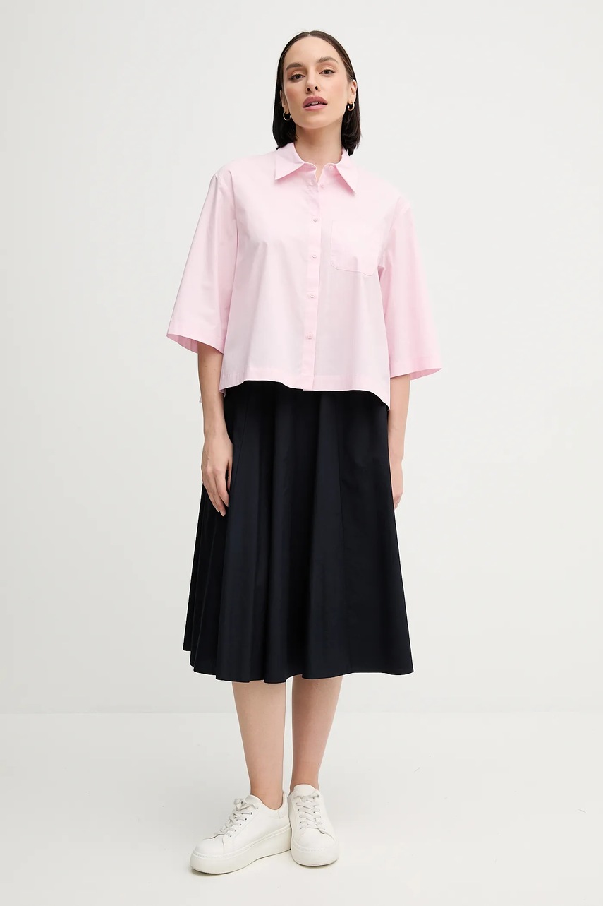 Хлопковая рубашка Sisley цвет розовый relaxed классический воротник 5WMELQ08V