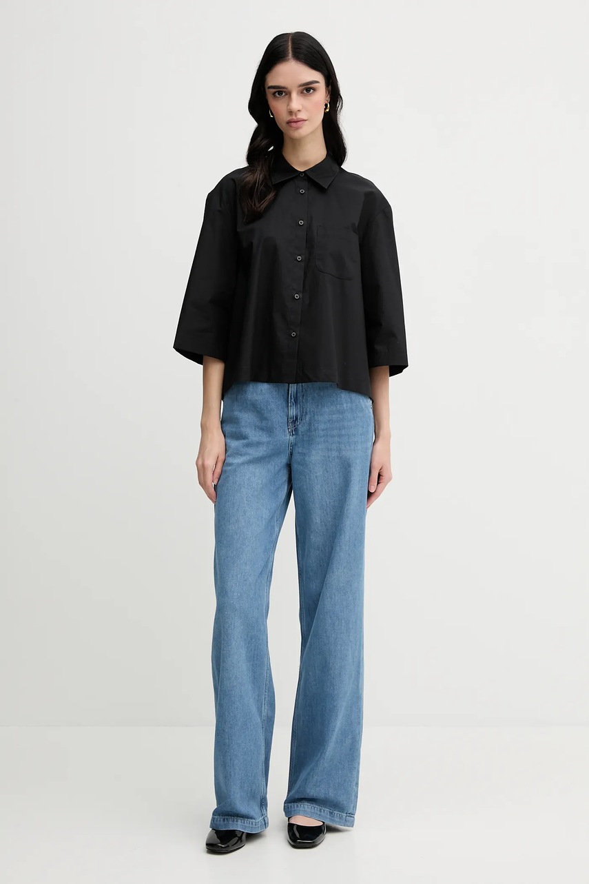 Хлопковая рубашка Sisley цвет чёрный relaxed классический воротник 5WMELQ08V