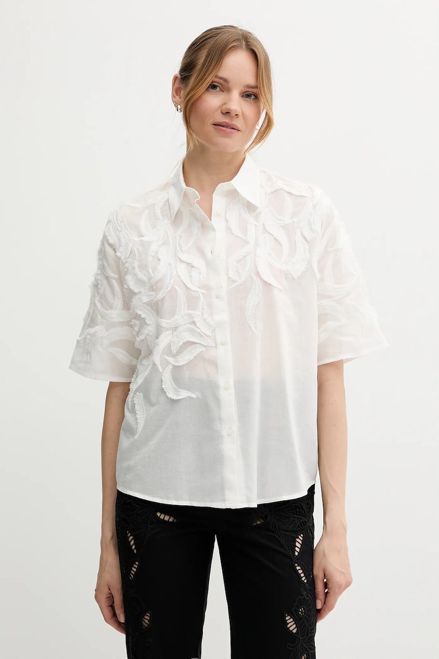 Sisley cămașă din bumbac culoarea alb, cu guler clasic, relaxed, 5KKPLQ09B