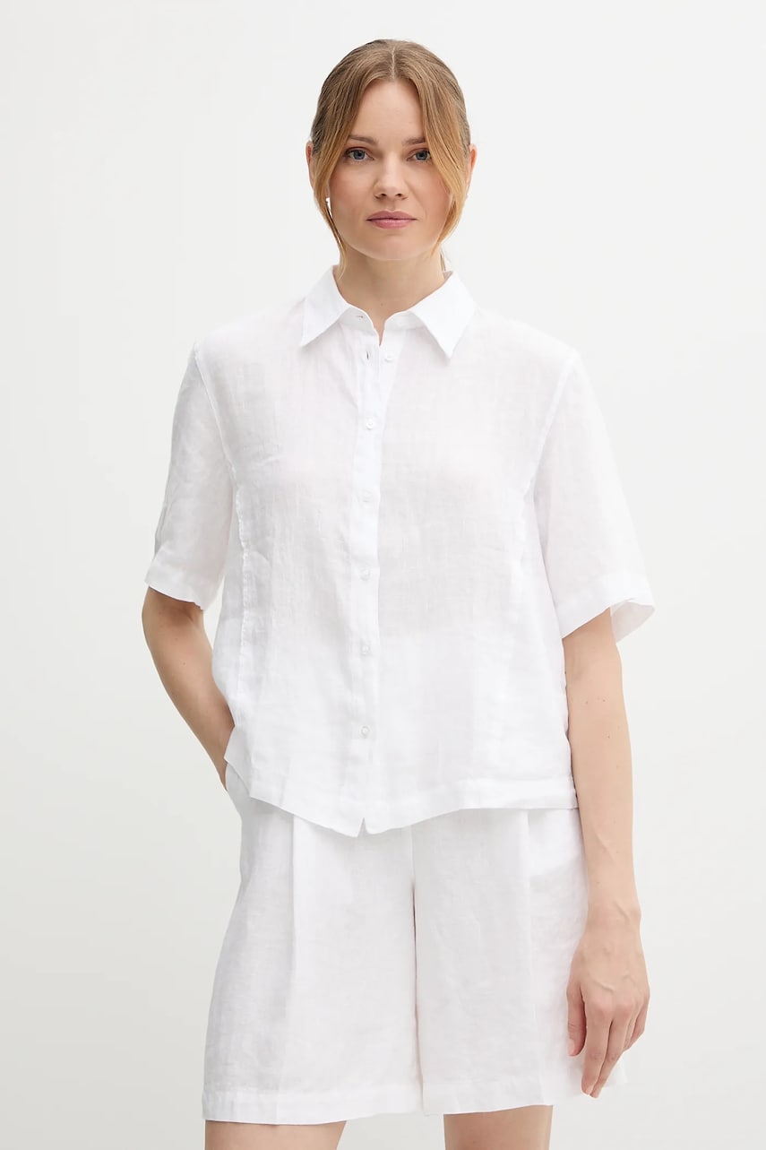Sisley cămașă de in culoarea alb, cu guler clasic, relaxed, 5BMLLQ08U