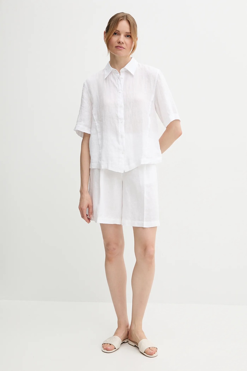 Льняная рубашка Sisley цвет белый relaxed классический воротник 5BMLLQ08U