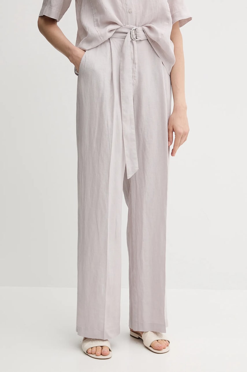 Sisley cămașă de in culoarea gri, cu guler clasic, relaxed, 5BMLLQ08U
