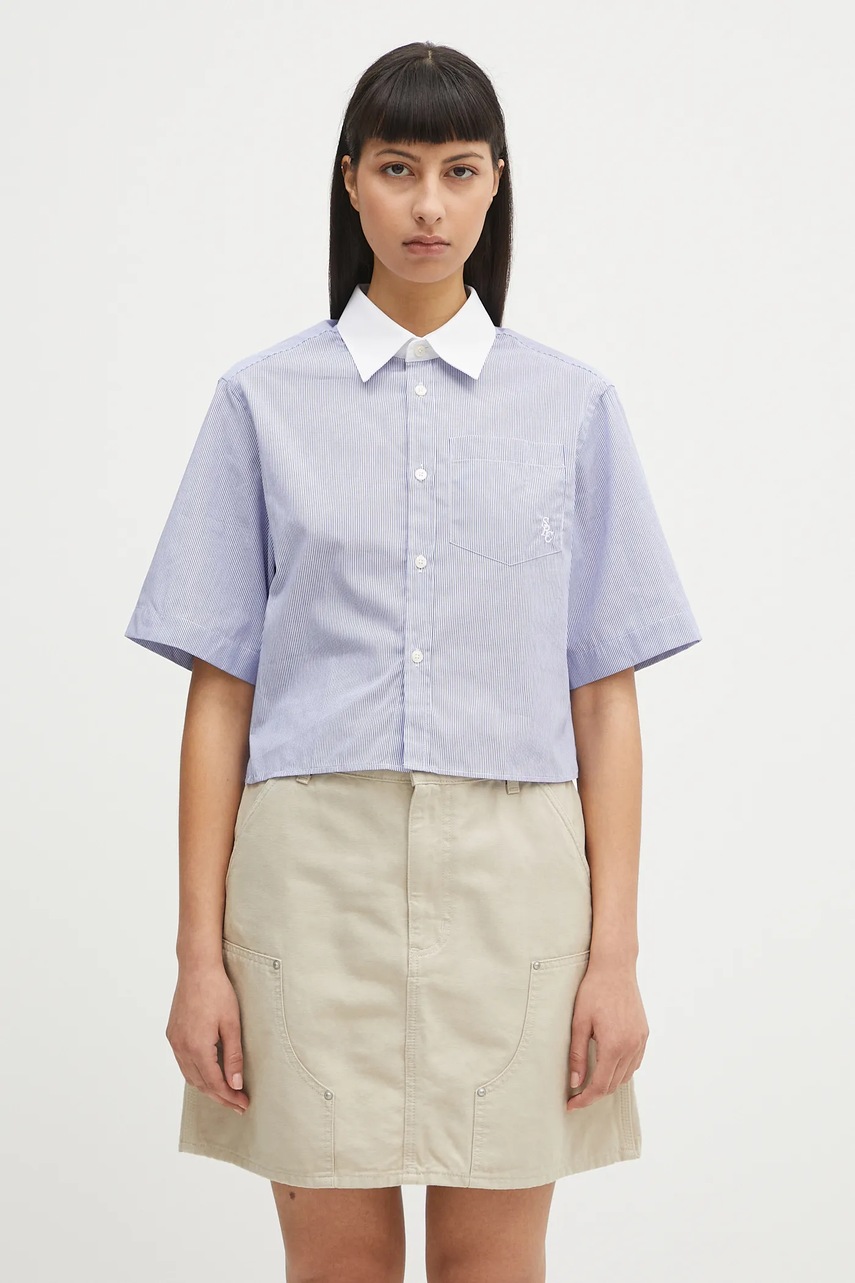 Bavlněná košile Sporty & Rich Src Cropped dámská, modrá barva, regular, s klasickým límcem, SI018606302ST02