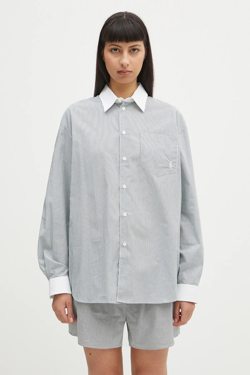 Bavlněná košile Sporty & Rich Src Oversized dámská, zelená barva, relaxed, s klasickým límcem, SI019606302ST71