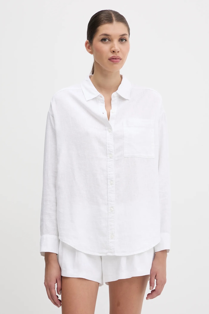 Hollister Co. cămașă de in culoarea alb, cu guler clasic, relaxed, KI340-5055