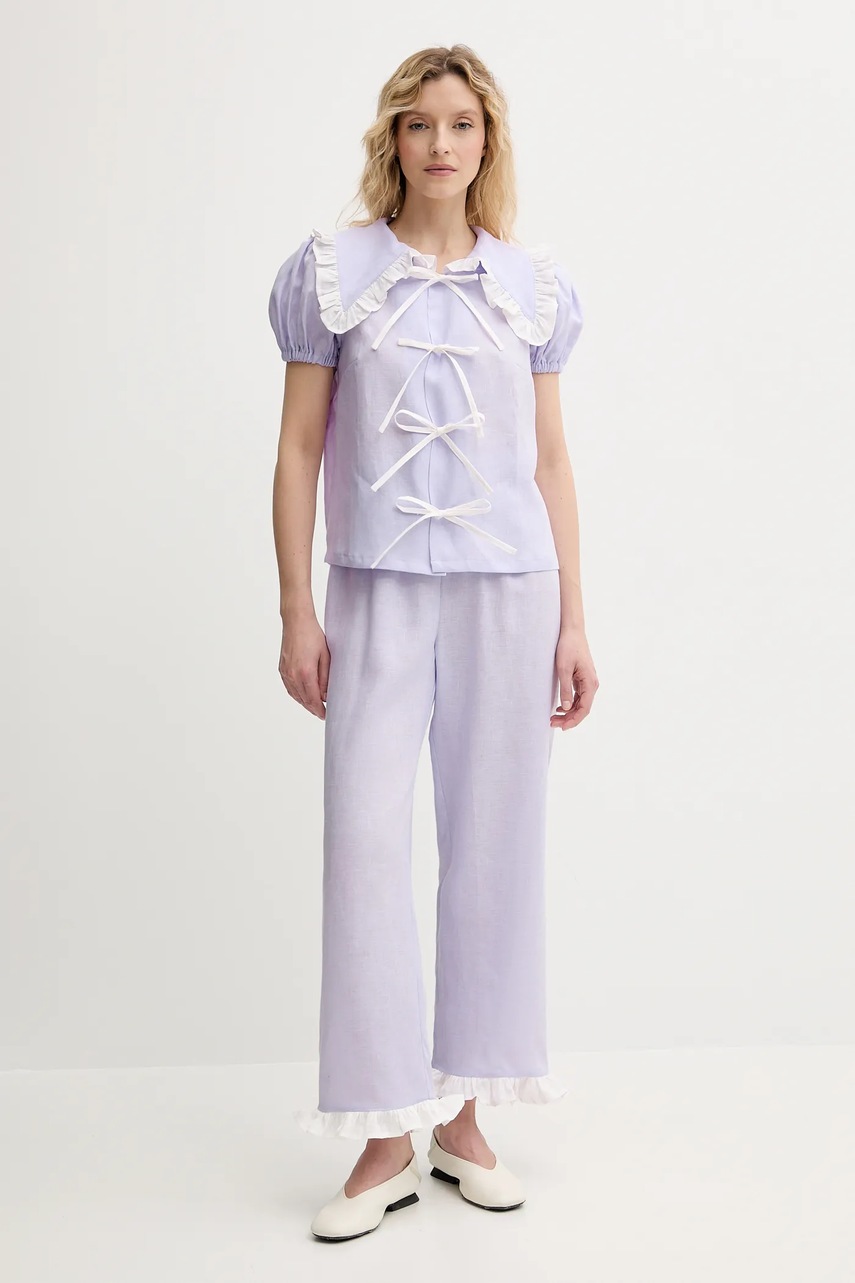 Льняная рубашка The Sleeper цвет фиолетовый regular классический воротник PFSR01P009R