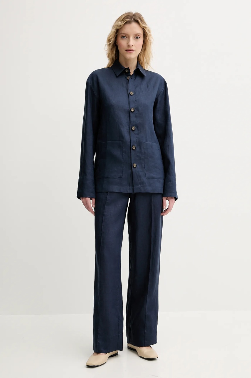 Льняная рубашка The Sleeper цвет синий relaxed классический воротник UNSR01P004N