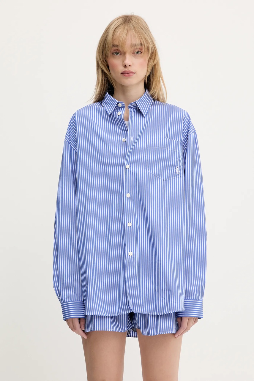 Bavlněná košile Sporty & Rich Src Oversized dámská, modrá barva, relaxed, s klasickým límcem, SI006612302ST02