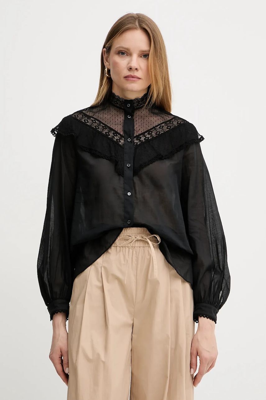 Weekend Max Mara camasa din bumbac culoarea negru, cu guler stand-up, regular, 2515111013600