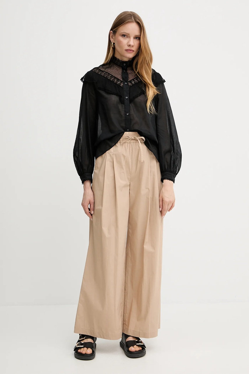 Хлопковая рубашка Weekend Max Mara цвет чёрный regular со стойкой 2515111013600