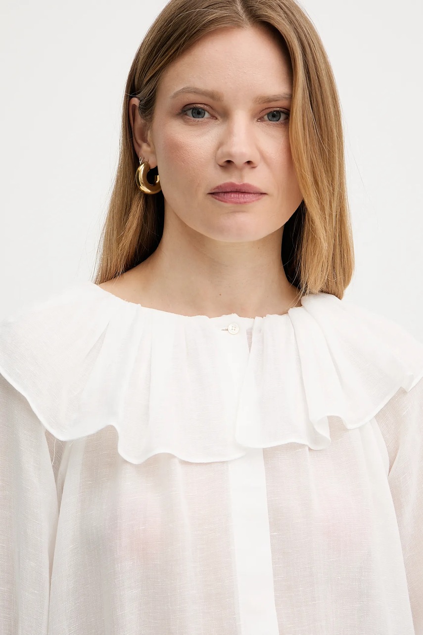 Μπλούζα με μείγμα από λινό Weekend Max Mara γυναικεία, χρώμα: άσπρο, 2515191013600 φωτογραφία