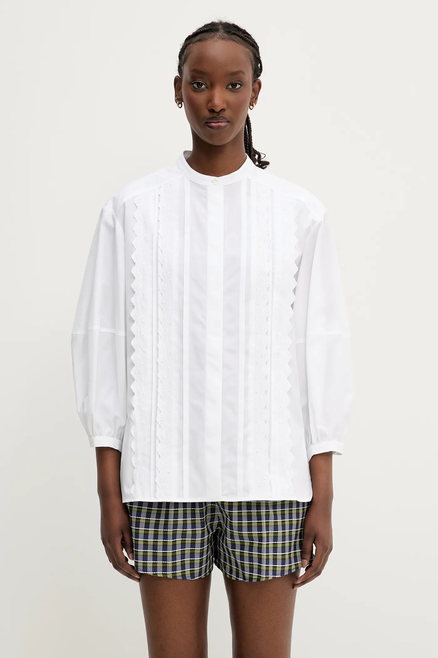 Bavlněná košile Maison Kitsuné Crafted Embroidery dámská, bílá barva, regular, OW00428WC5010