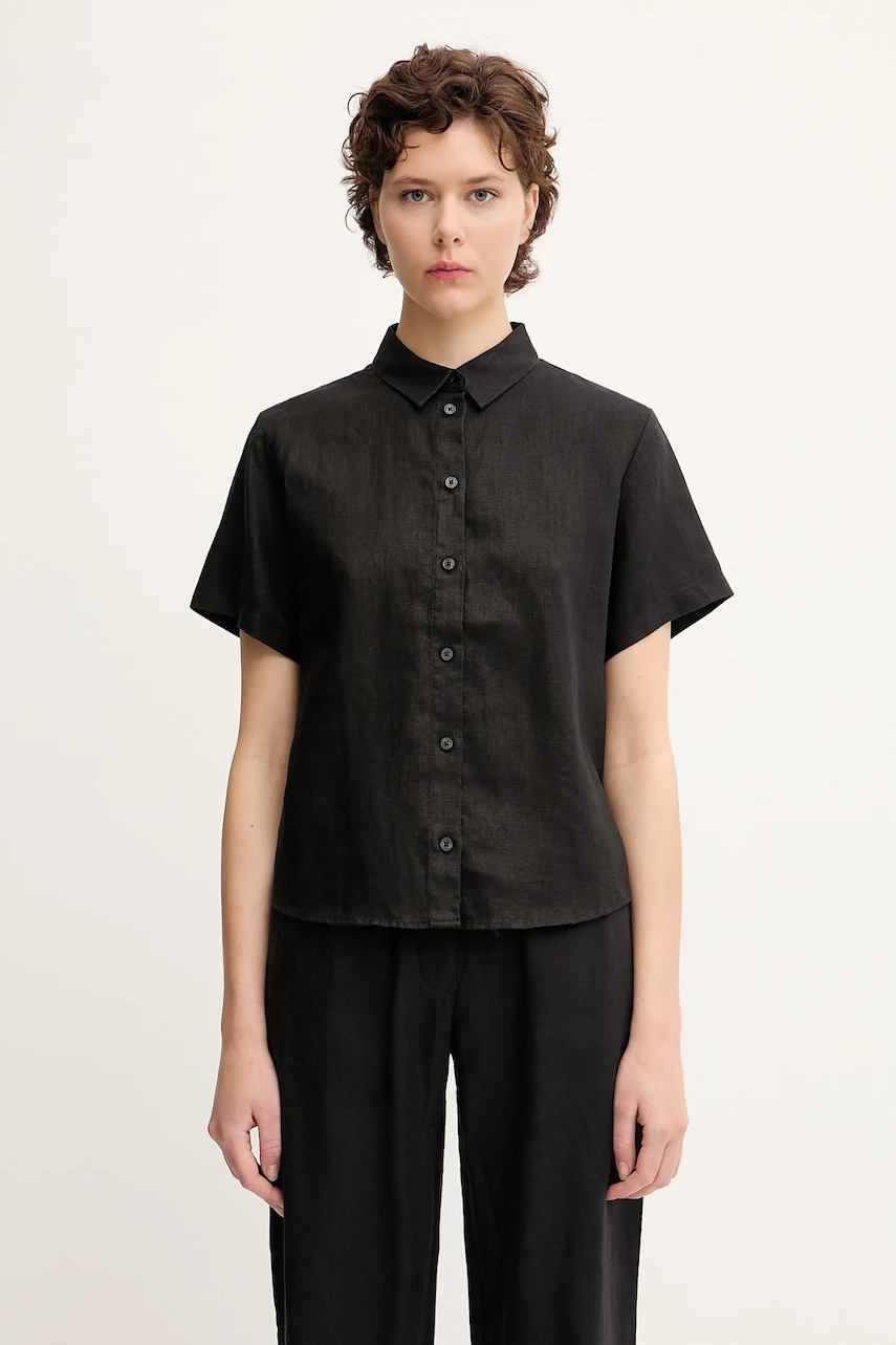 Samsoe Samsoe cămașă de in MINA culoarea negru, cu guler clasic, regular, F23900009