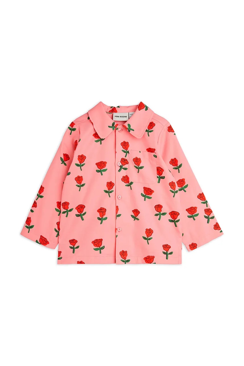 Детская хлопковая рубашка Mini Rodini Roses цвет розовый 2512011628 Детская хлопковая рубашка Mini Rodini Roses цвет розовый 2512011628