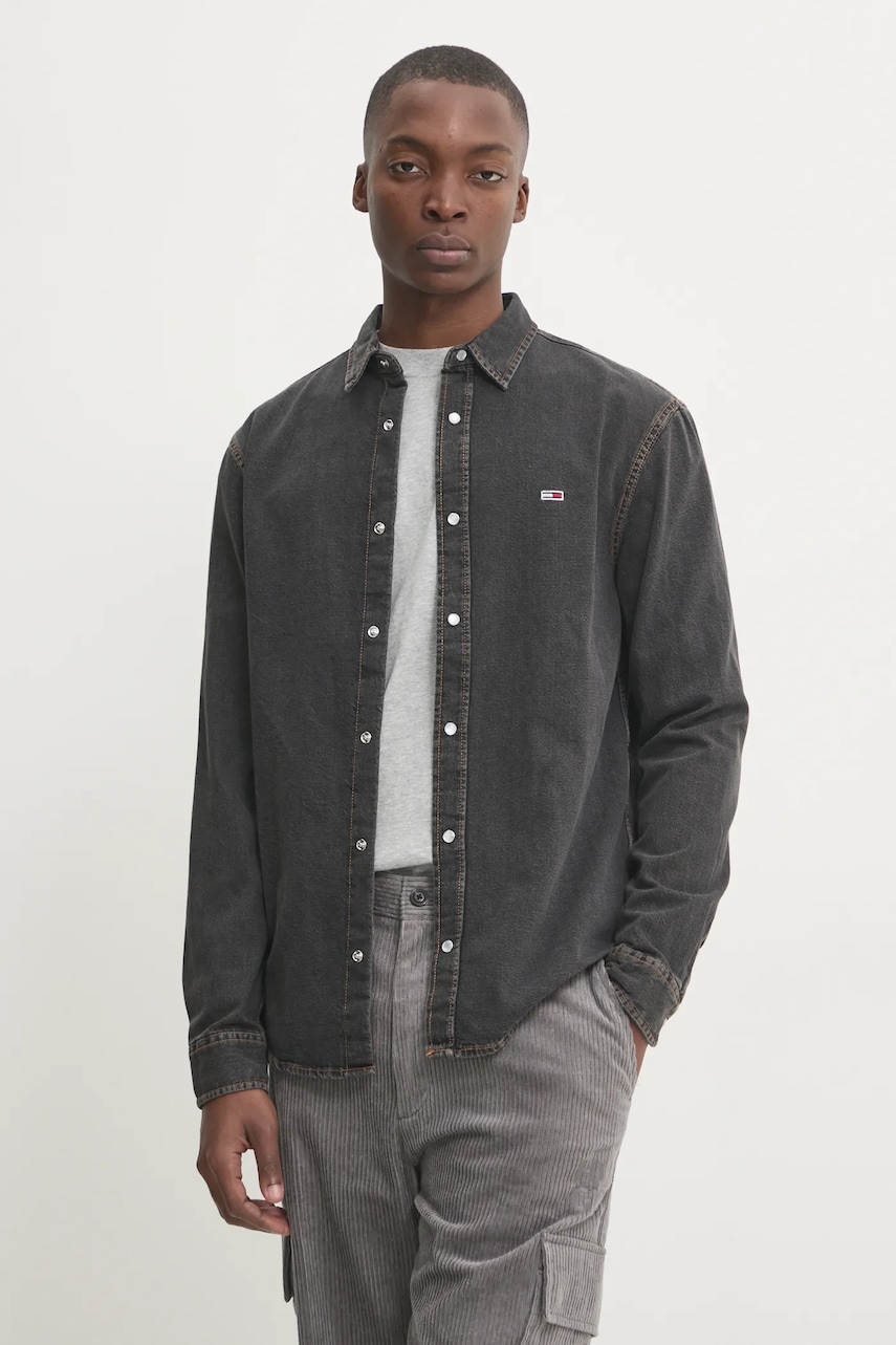 Tommy Jeans cămașă din denim bărbați, culoarea violet, cu guler clasic, regular, DM0DM21103 Tommy Jeans cămașă din denim bărbați, culoarea violet, cu guler clasic, regular, DM0DM21103