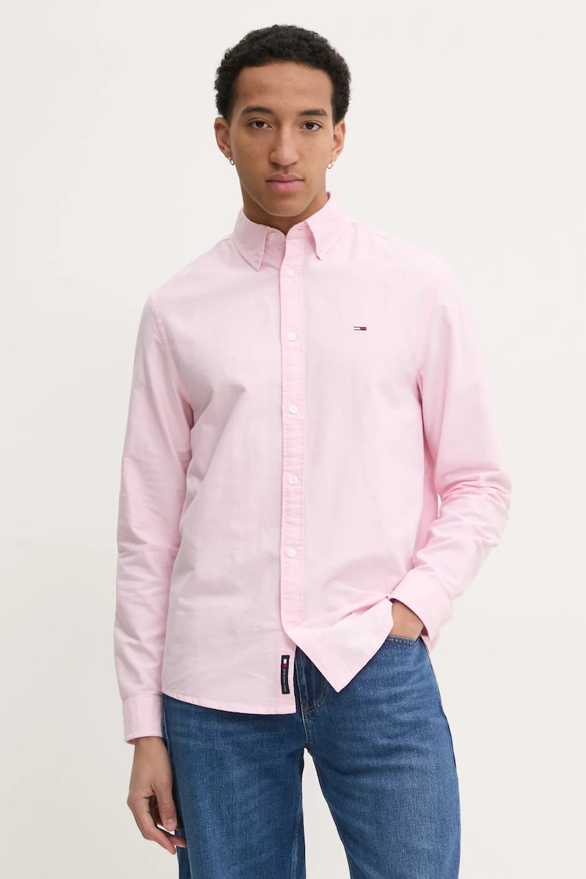 Tommy Jeans camasa barbati, culoarea roz, cu guler clasic, regular, DM0DM20667 Tommy Jeans camasa barbati, culoarea roz, cu guler clasic, regular, DM0DM20667