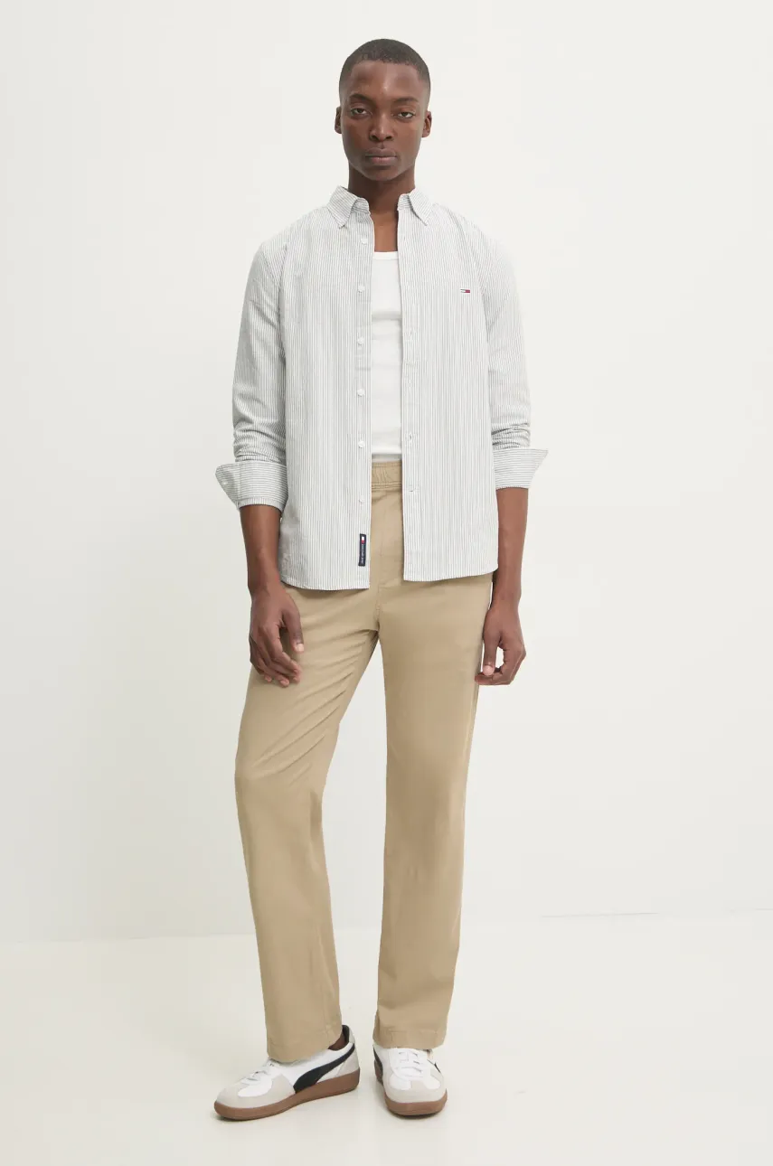 Хлопковая рубашка Tommy Jeans мужская цвет серый slim воротник button-down DM0DM20668 Хлопковая рубашка Tommy Jeans мужская цвет серый slim воротник button-down DM0DM20668