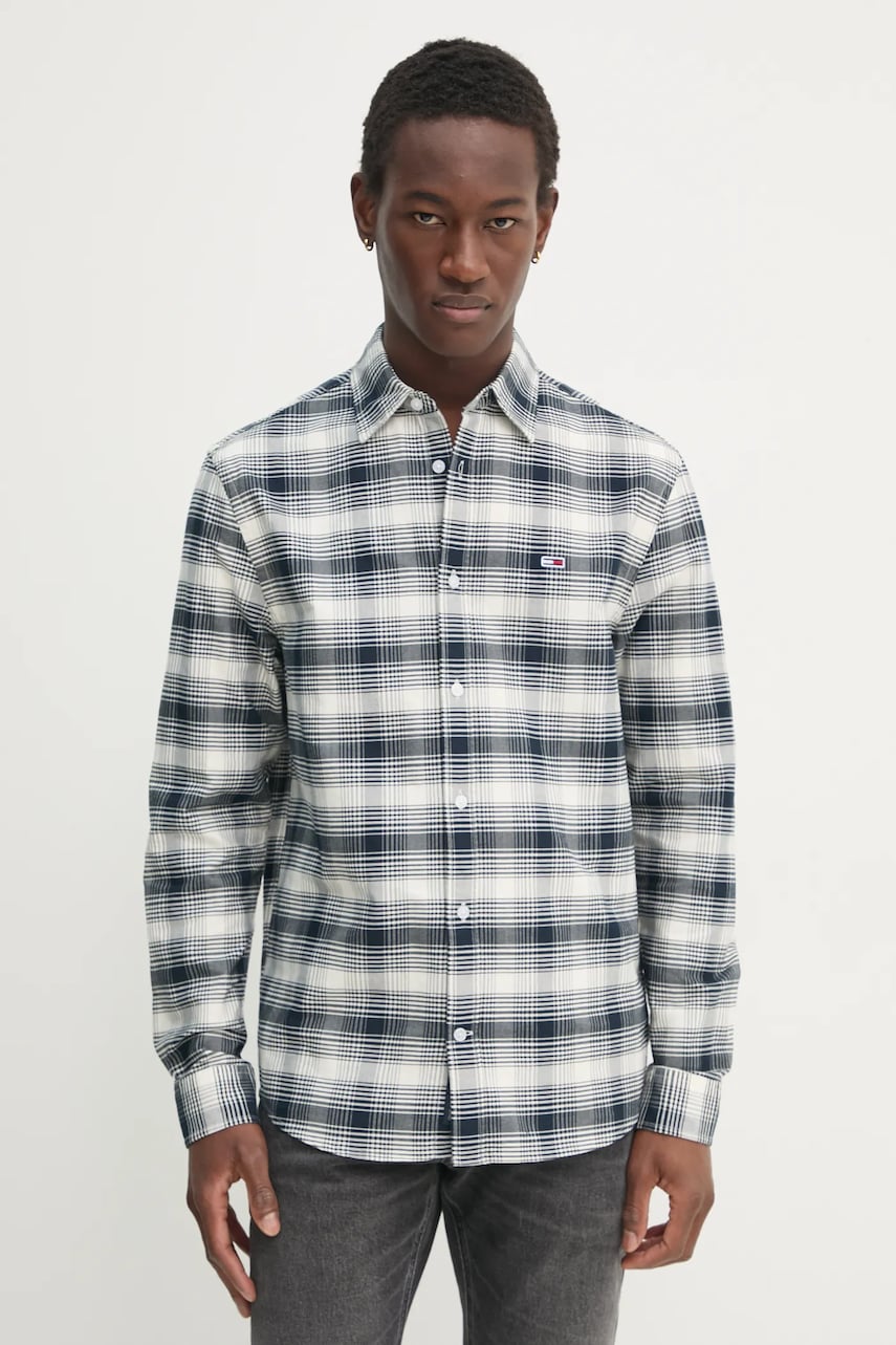 Tommy Jeans camasa barbati, culoarea albastru marin, cu guler clasic, regular, DM0DM21096 Tommy Jeans camasa barbati, culoarea albastru marin, cu guler clasic, regular, DM0DM21096