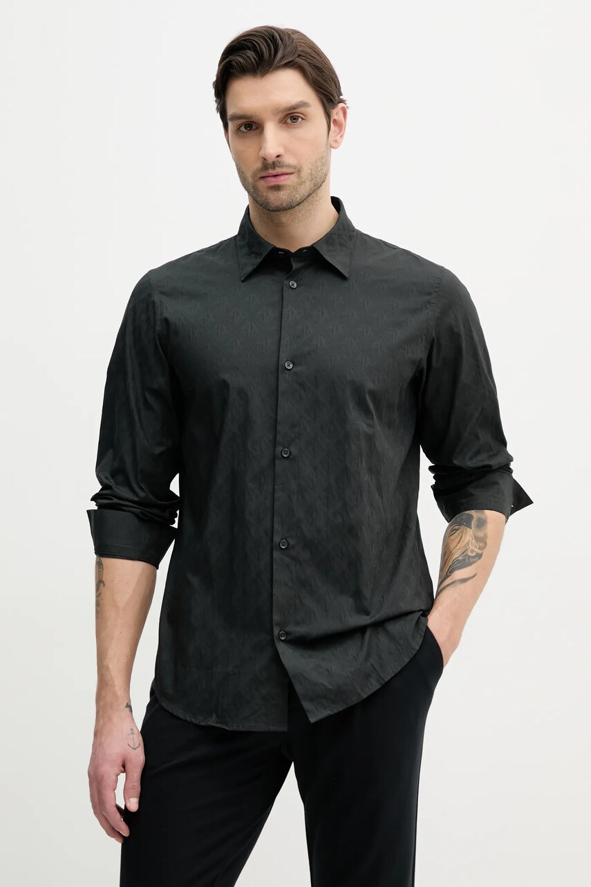 Armani Exchange camasa din bumbac barbati, culoarea verde, cu guler clasic, regular, XM000197 AF12179