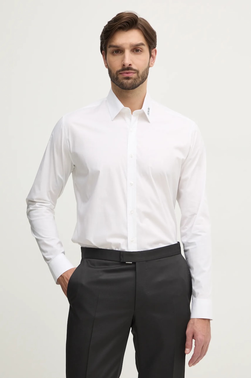 Karl Lagerfeld cămașă bărbați, culoarea bej, cu guler clasic, regular, 551600.605991 Karl Lagerfeld cămașă bărbați, culoarea bej, cu guler clasic, regular, 551600.605991
