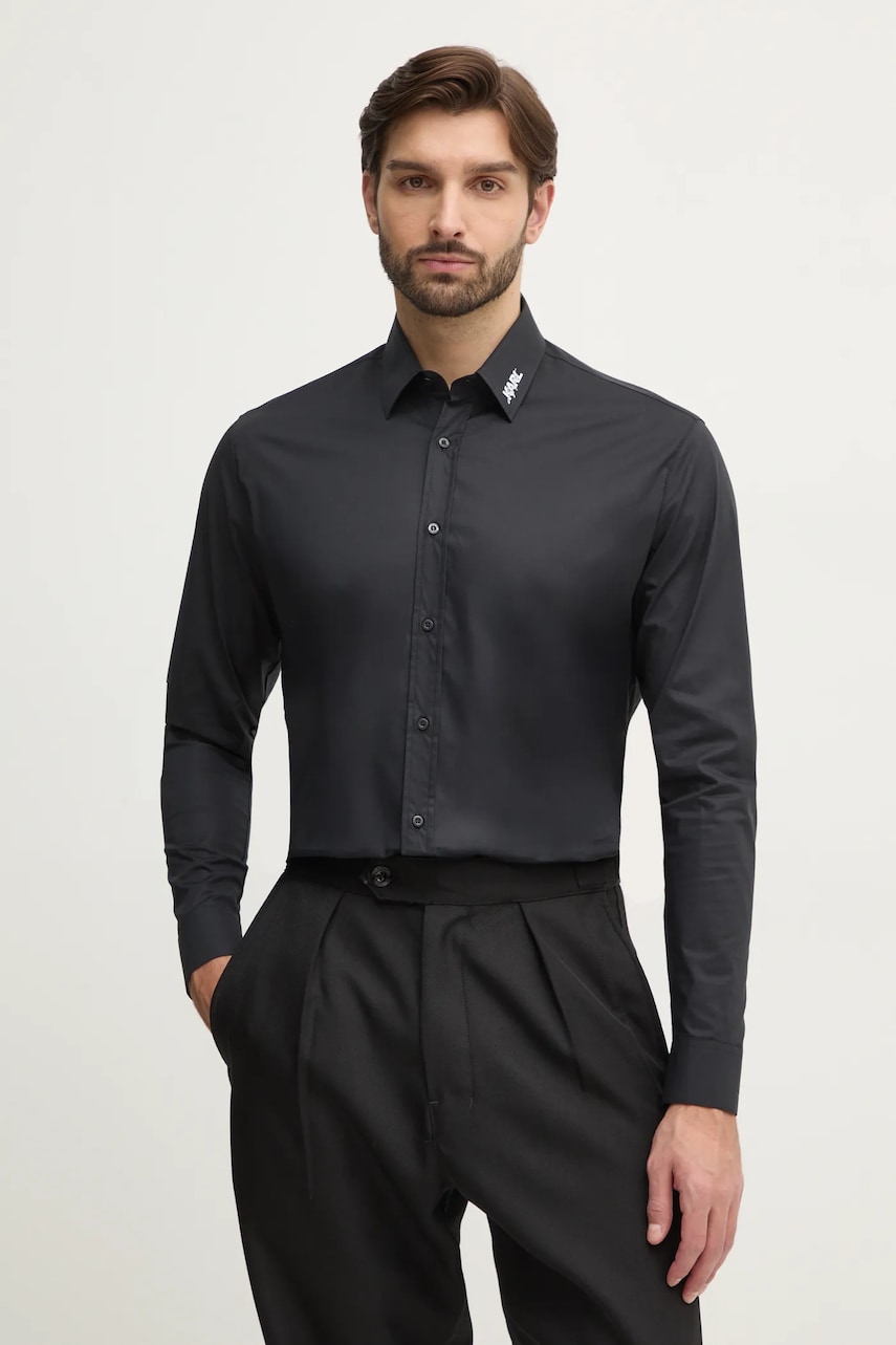 Karl Lagerfeld cămașă bărbați, culoarea negru, cu guler clasic, regular, 551600.605991 Karl Lagerfeld cămașă bărbați, culoarea negru, cu guler clasic, regular, 551600.605991