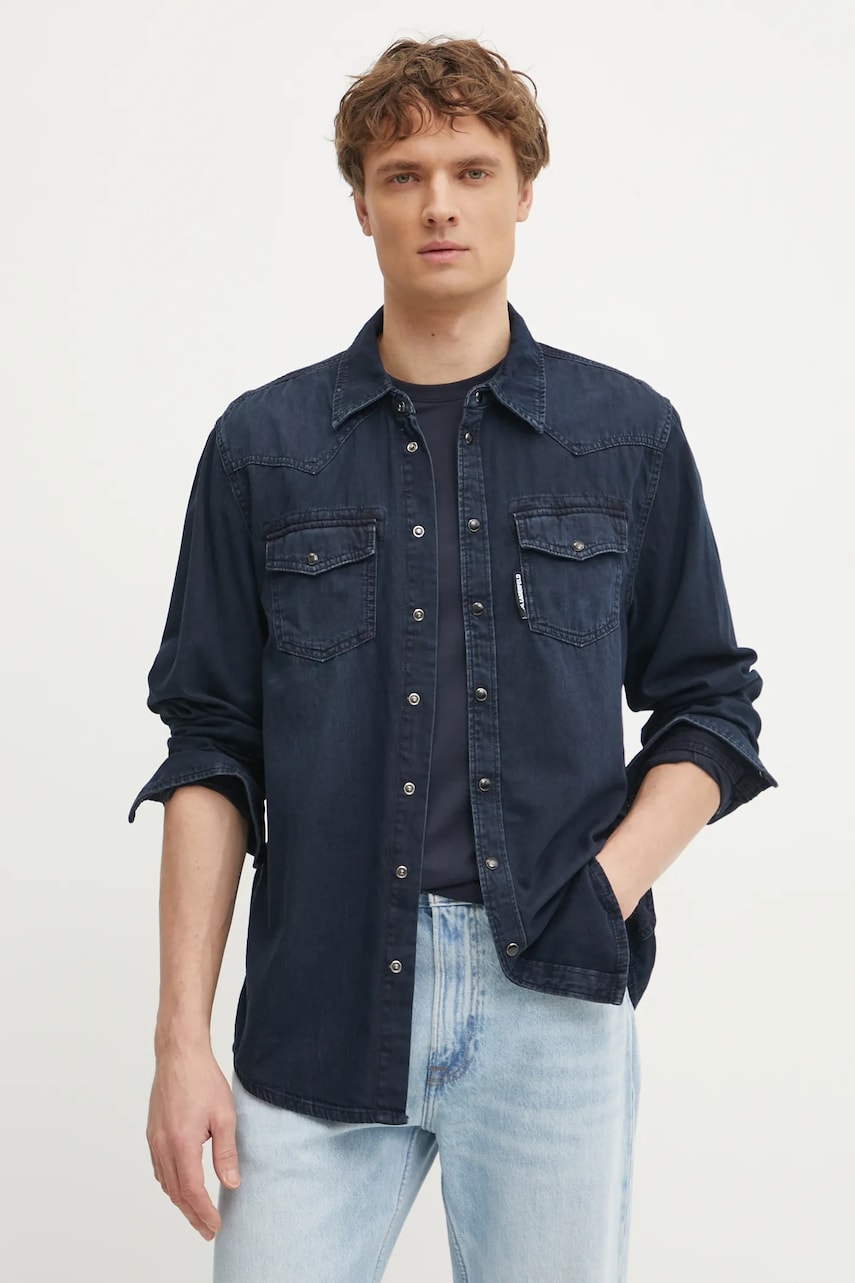 Karl Lagerfeld camasa jeans barbati, culoarea albastru marin, cu guler clasic, regular, 551851.605901 Karl Lagerfeld camasa jeans barbati, culoarea albastru marin, cu guler clasic, regular, 551851.605901