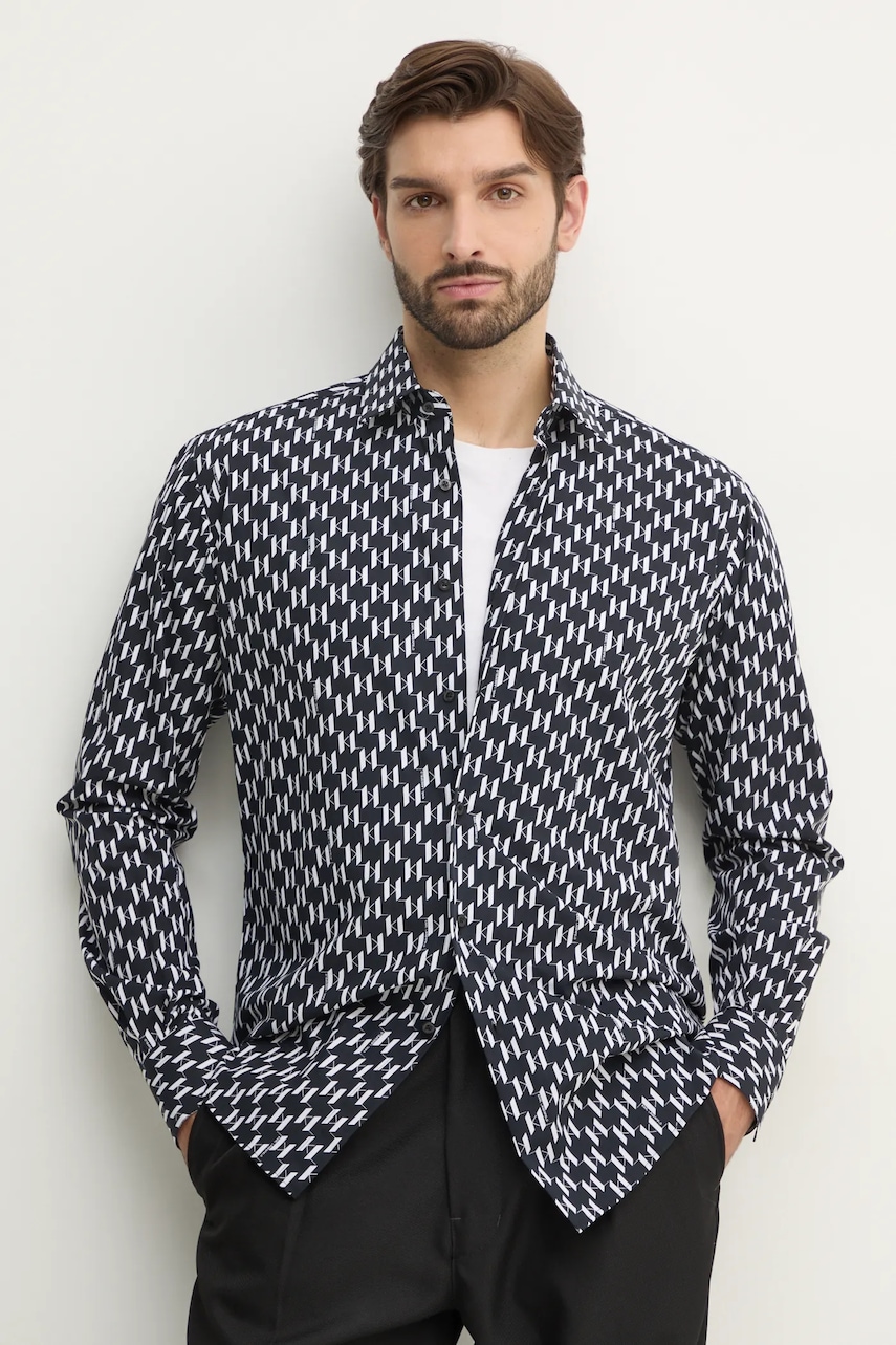 Karl Lagerfeld camasa din bumbac barbati, culoarea negru, cu guler clasic, regular, 551695.605000 Karl Lagerfeld camasa din bumbac barbati, culoarea negru, cu guler clasic, regular, 551695.605000